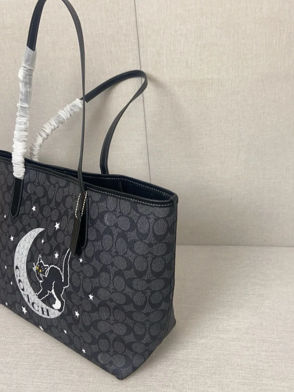 Coach Black Signature Moon & Cat Graphic Tote